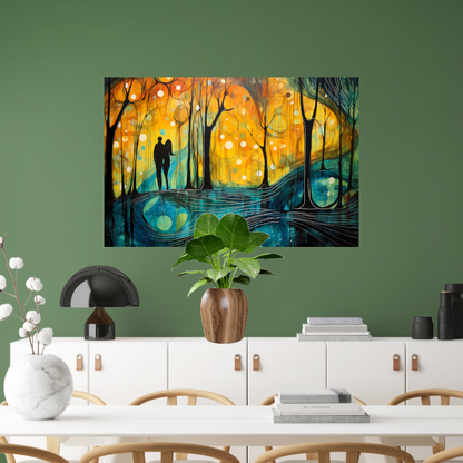 Dans van Kleur in een Bosrijk Silhouet poster