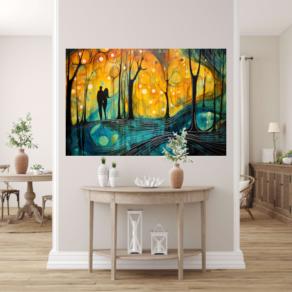 Dans van Kleur in een Bosrijk Silhouet canvas met baklijst
