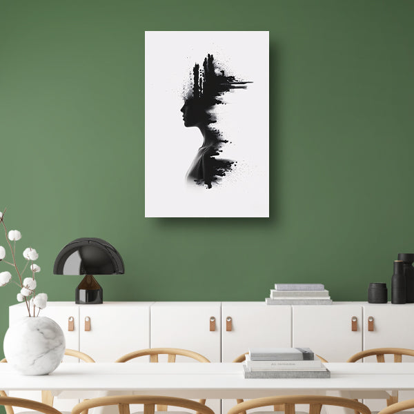 Zwart-wit silhouet met inktvlekken canvas