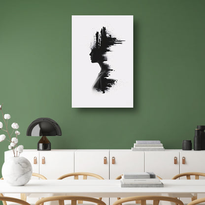 Zwart-wit silhouet met inktvlekken canvas met baklijst