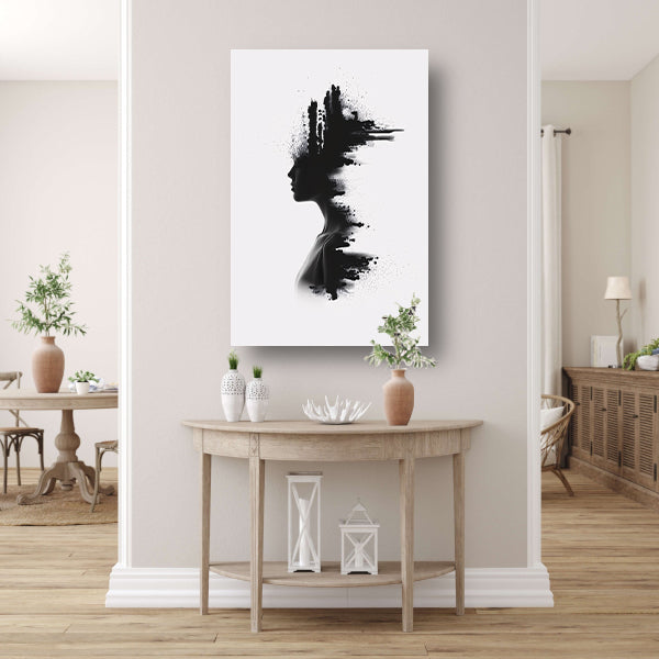 Zwart-wit silhouet met inktvlekken canvas