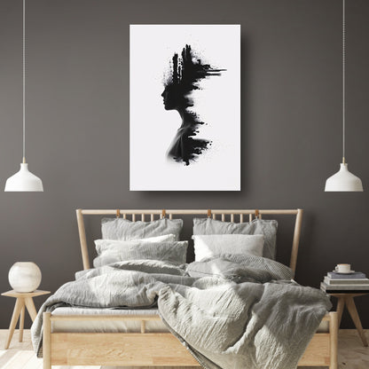 Zwart-wit silhouet met inktvlekken canvas