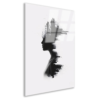 Zwart-wit silhouet met inktvlekken acrylglas