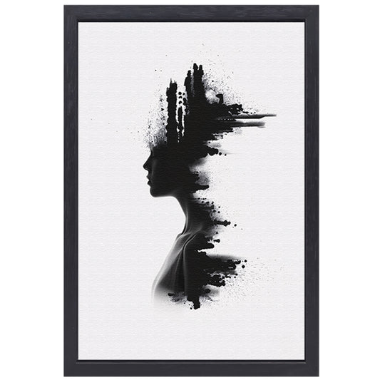 Zwart-wit silhouet met inktvlekken canvas met baklijst