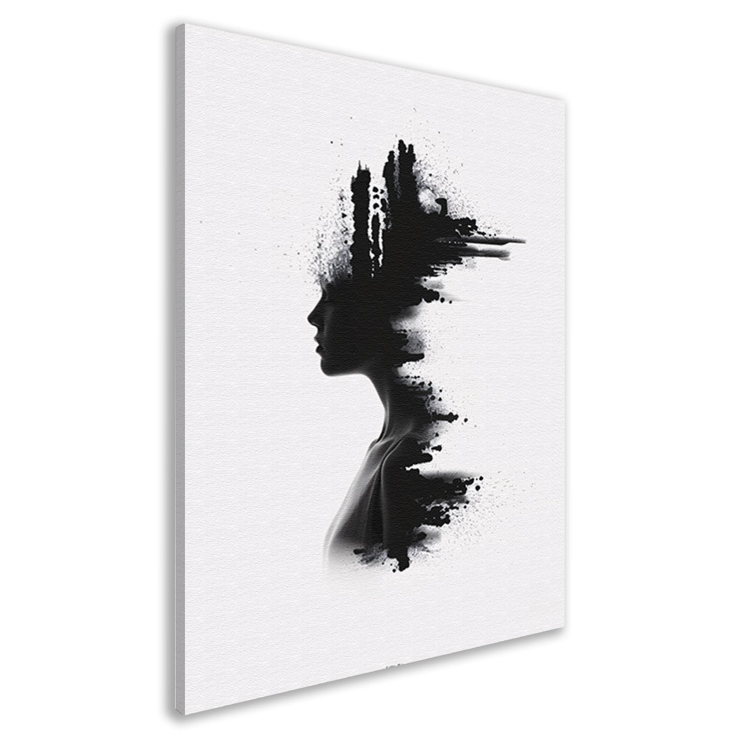 Zwart-wit silhouet met inktvlekken canvas