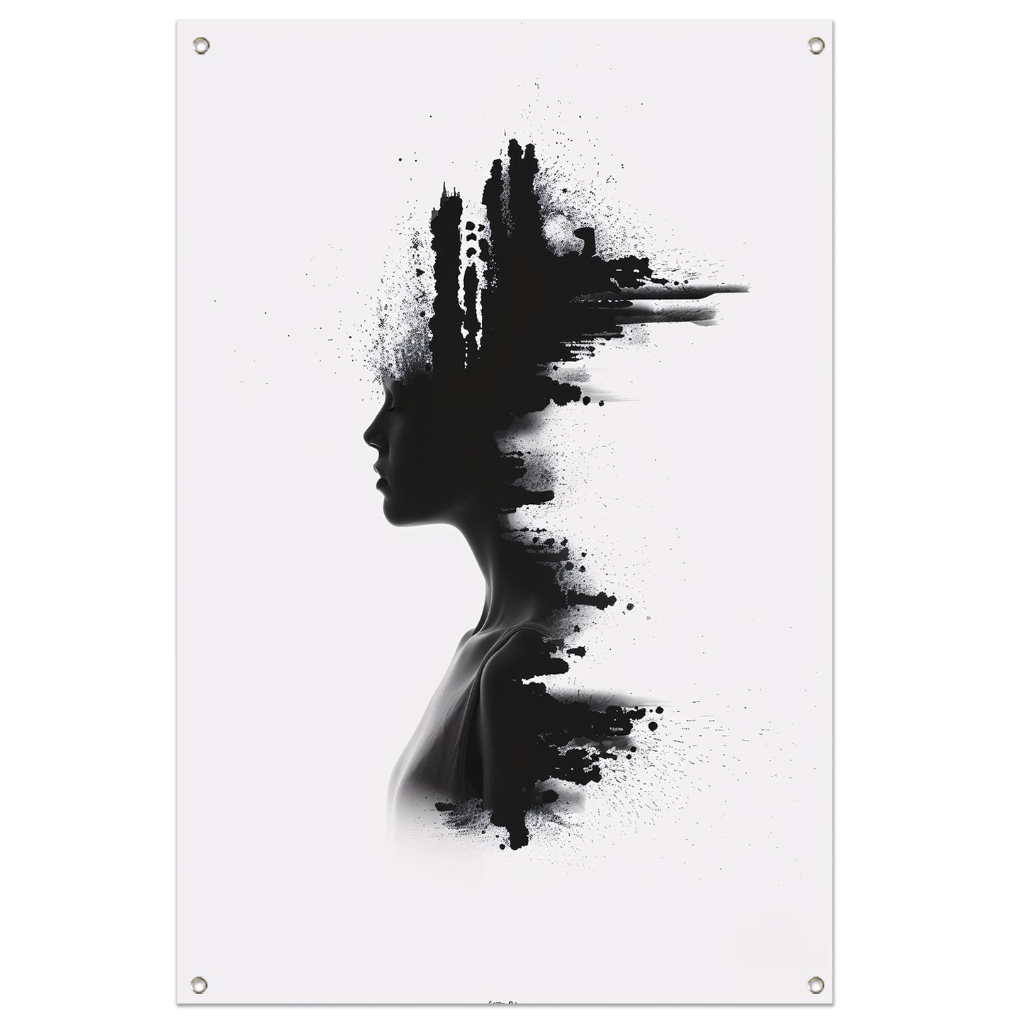 Zwart-wit silhouet met inktvlekken tuinposter