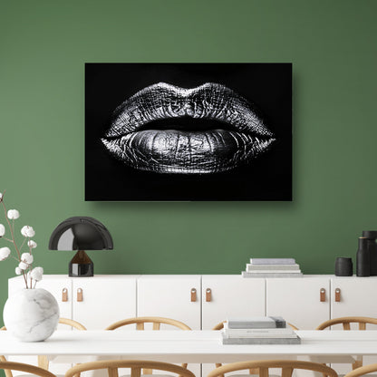 Zwarte glanzende lippen met reflecterende textuur canvas