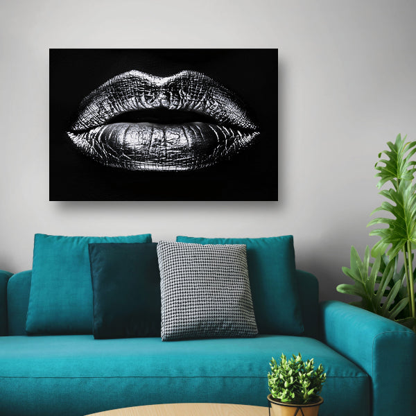 Zwarte glanzende lippen met reflecterende textuur canvas