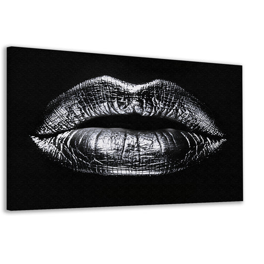 Zwarte glanzende lippen met reflecterende textuur canvas