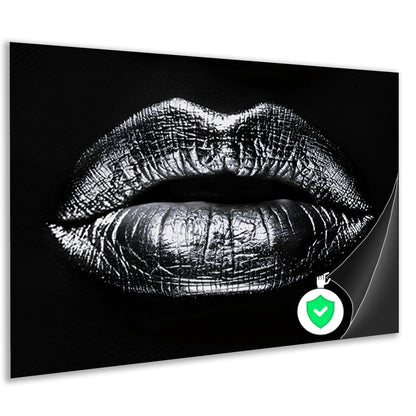 Zwarte glanzende lippen met reflecterende textuur poster