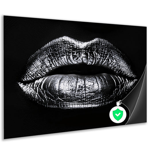 Zwarte glanzende lippen met reflecterende textuur poster