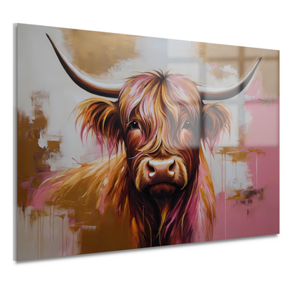 Moderne Highland Koe in Gouden Tinten acrylglas