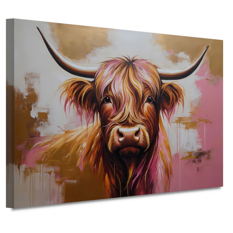 Moderne Highland Koe in Gouden Tinten canvas