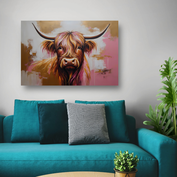 Moderne Highland Koe in Gouden Tinten acrylglas