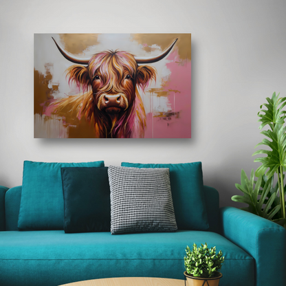 Moderne Highland Koe in Gouden Tinten acrylglas