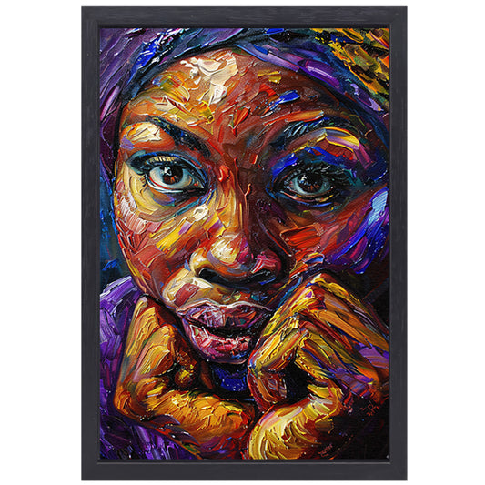 Kleurrijk abstract portret van Afrikaanse vrouw canvas met baklijst