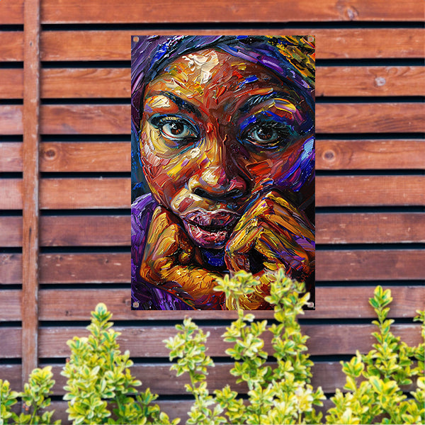 Kleurrijk abstract portret van Afrikaanse vrouw tuinposter