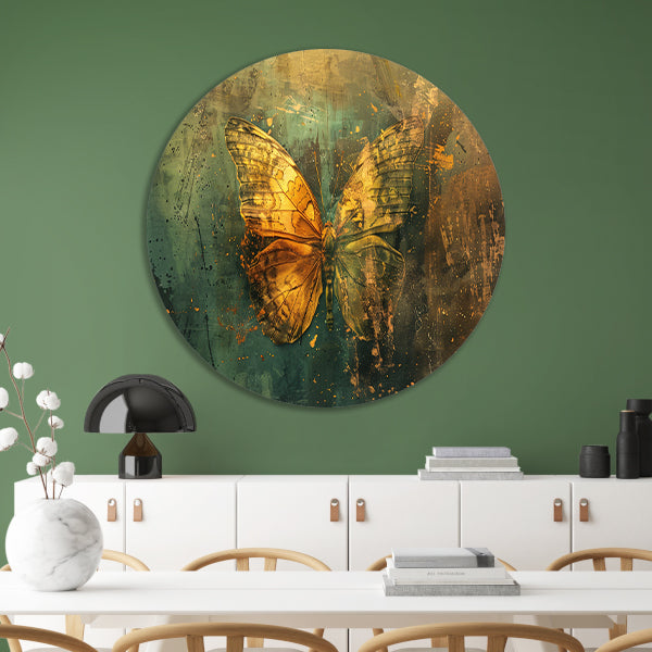 Abstracte vlinder in rustieke stijl schilderij aluminium muurcirkel