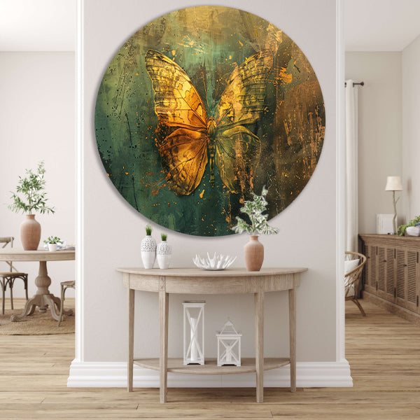 Abstracte vlinder in rustieke stijl schilderij aluminium muurcirkel
