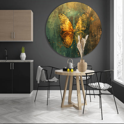 Abstracte vlinder in rustieke stijl schilderij aluminium muurcirkel