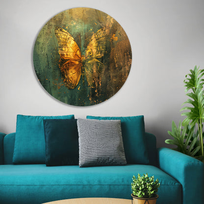 Abstracte vlinder in rustieke stijl schilderij aluminium muurcirkel