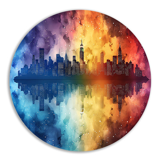 Abstract Stad Skyline aluminium muurcirkel