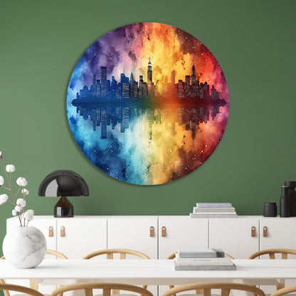 Abstract Stad Skyline aluminium muurcirkel