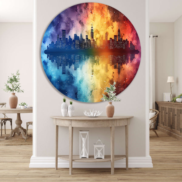 Abstract Stad Skyline aluminium muurcirkel