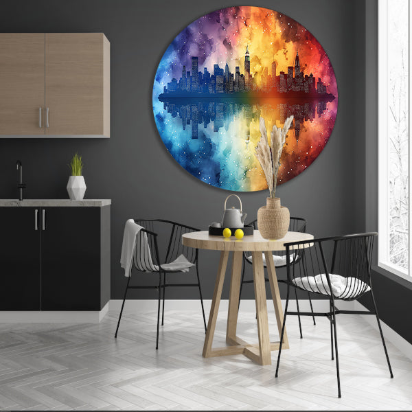 Abstract Stad Skyline aluminium muurcirkel