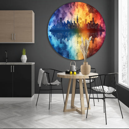 Abstract Stad Skyline aluminium muurcirkel
