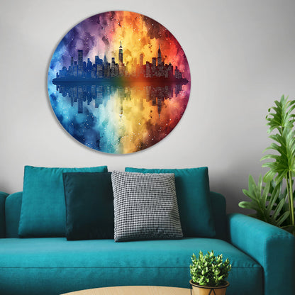 Abstract Stad Skyline aluminium muurcirkel