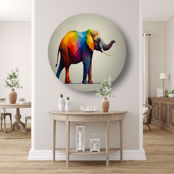 Abstracte veelkleurige olifant in moderne stijl aluminium muurcirkel