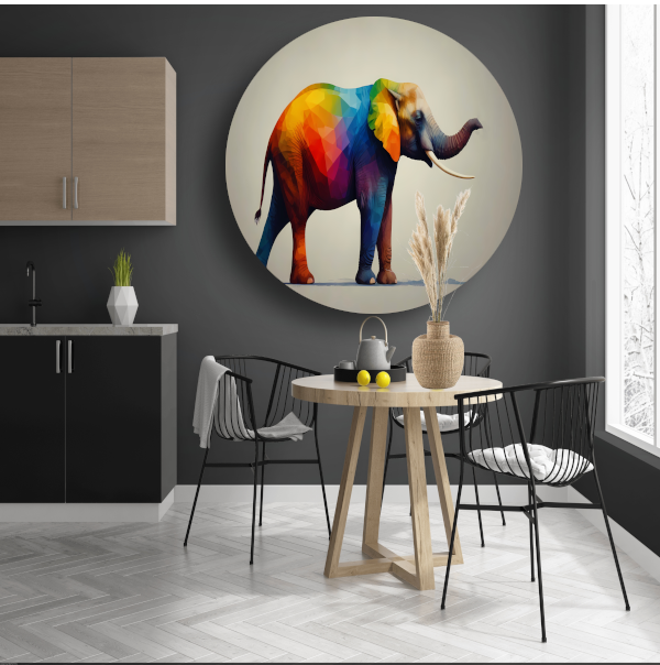 Abstracte veelkleurige olifant in moderne stijl aluminium muurcirkel