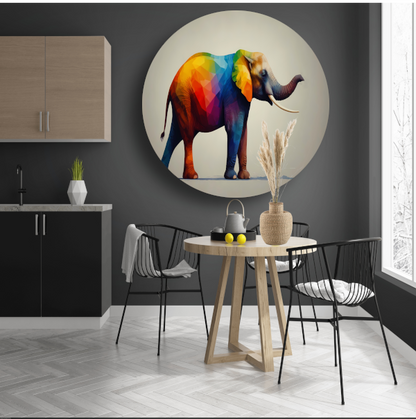 Abstracte veelkleurige olifant in moderne stijl aluminium muurcirkel