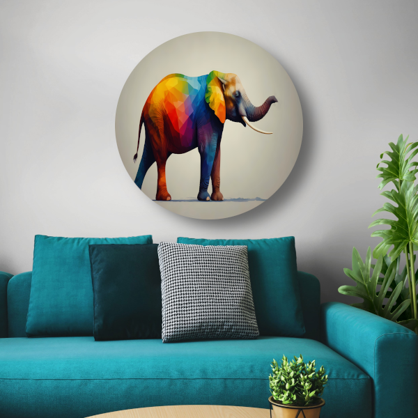 Abstracte veelkleurige olifant in moderne stijl aluminium muurcirkel