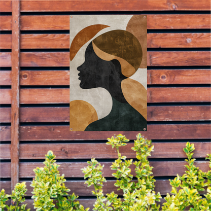 Abstracte silhouet in gouden en aardetinten tuinposter
