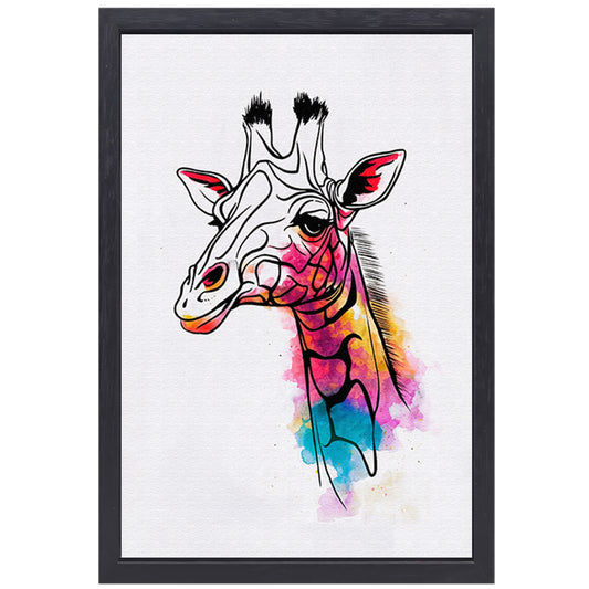 Moderne Kleurrijke Giraffe in Waterverfstijl canvas met baklijst