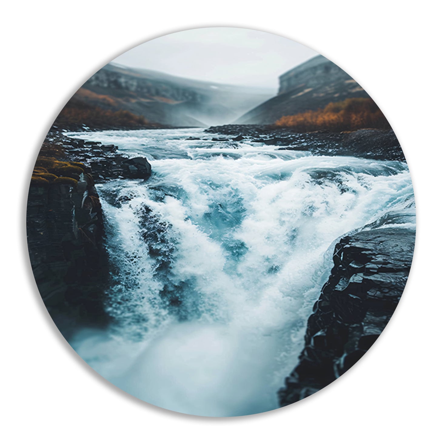 Krachtige Waterval in Ruige Natuur aluminium muurcirkel