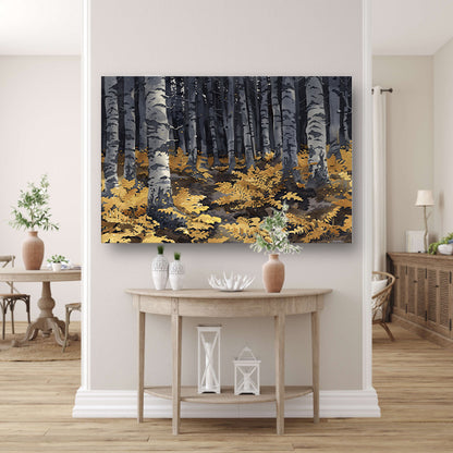 Realistisch schilderij van bomen en varens canvas