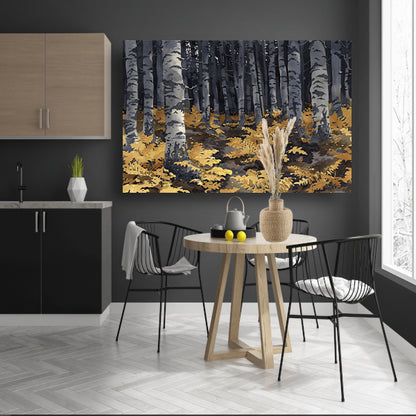 Realistisch schilderij van bomen en varens canvas
