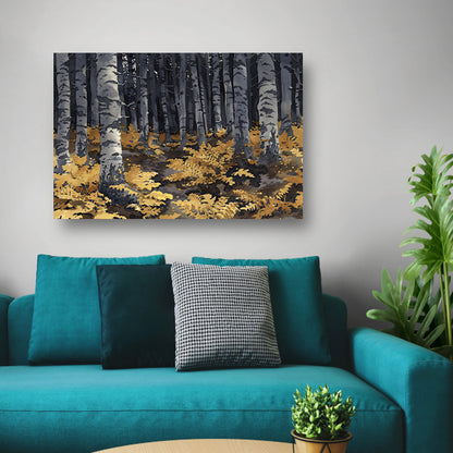 Realistisch schilderij van bomen en varens canvas met baklijst
