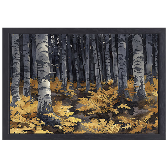 Realistisch schilderij van bomen en varens canvas met baklijst