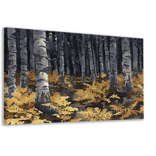 Realistisch schilderij van bomen en varens canvas