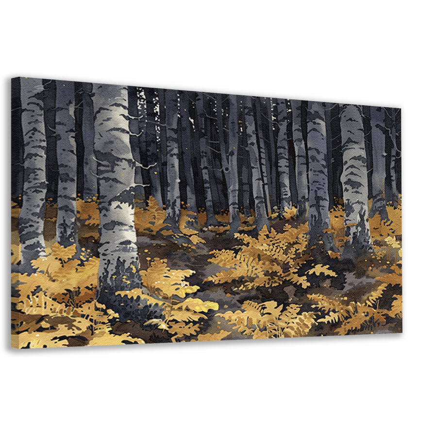 Realistisch schilderij van bomen en varens canvas
