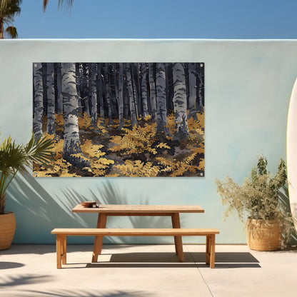 Realistisch schilderij van bomen en varens tuinposter