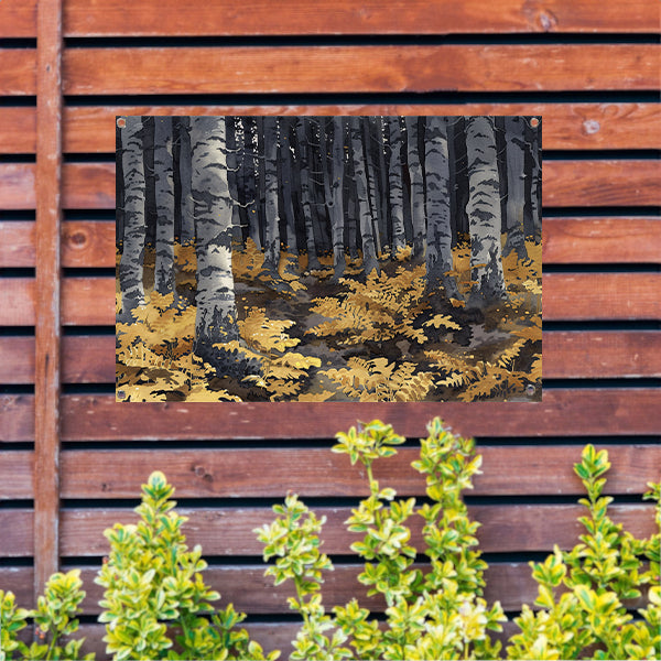 Realistisch schilderij van bomen en varens tuinposter