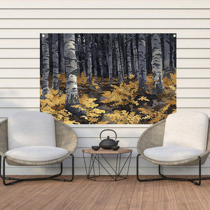 Realistisch schilderij van bomen en varens tuinposter