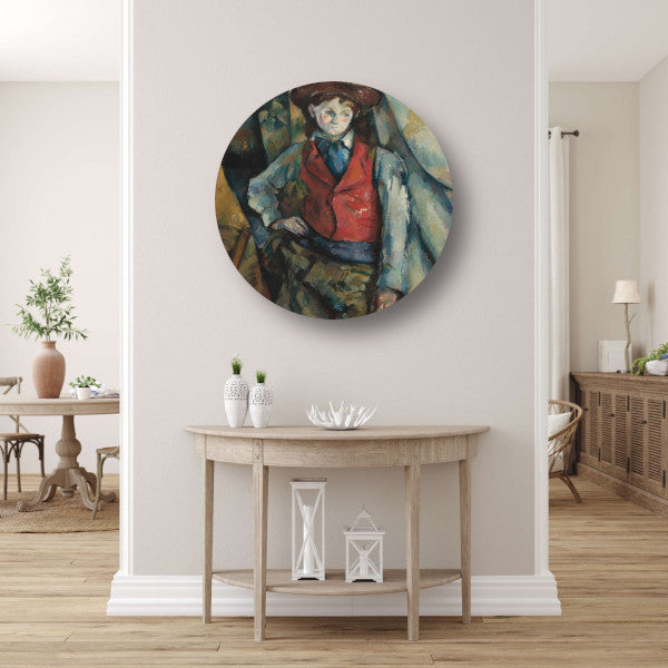 Jongen in een rood vest - Paul Cézanne aluminium muurcirkel
