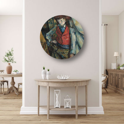 Jongen in een rood vest - Paul Cézanne aluminium muurcirkel