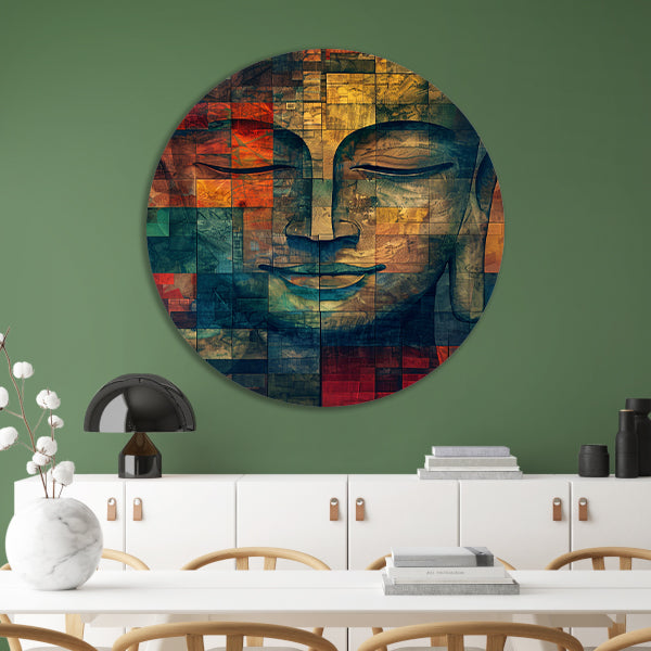 Abstracte Boeddha in kleurrijke kubistische stijl forex muurcirkel